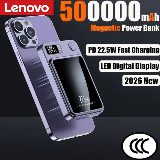 Lenovo Wireless Magnetic Power Bank 500000mAh 22.5w Super Fast Charging Portable External Battery Powerbank  For Iphone Samsung